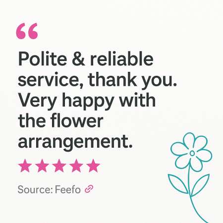 5-star Lily’s Florist delivery to Lawson customer review praising polite, reliable service and beautiful fresh flower arrangement.