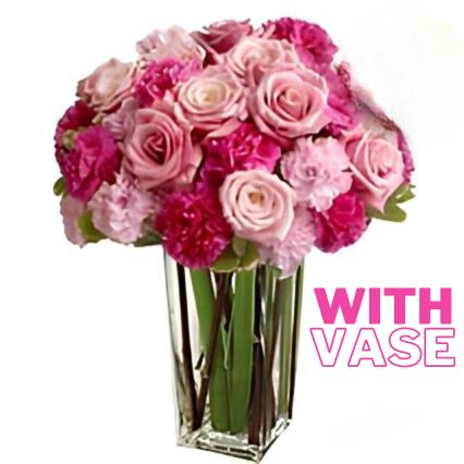 Roses And Carnations Bunch With Vase to gympie