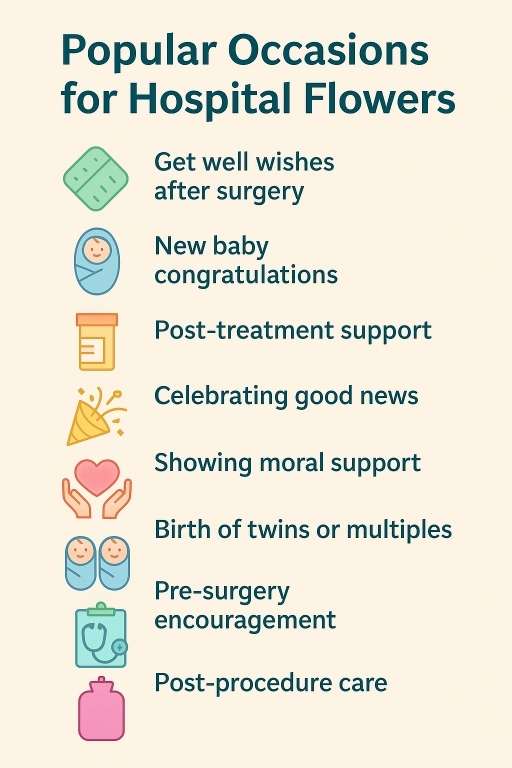 Get well wishes after surgery, congratulations on a new baby, recovery support, post-treatment encouragement, celebrating good news, moral support, birth of twins or multiples, pre-surgery encouragement, and post-procedure care.