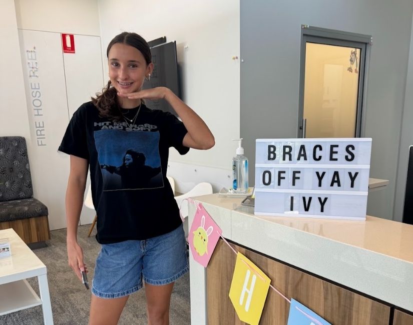 Ivy Thomson the day her braces came off at the orthodontist in Elanora, QLD