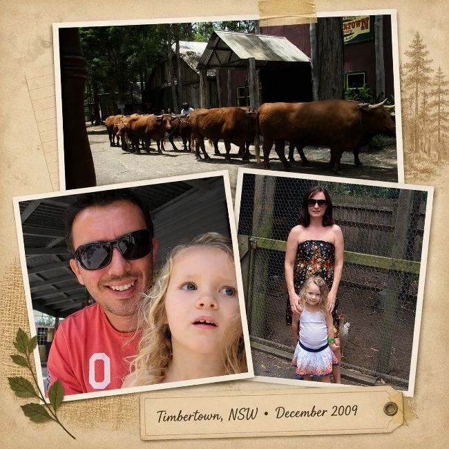 Andrew, Siobhan and Asha at Timbertown in Wauchope NSW, December 2009