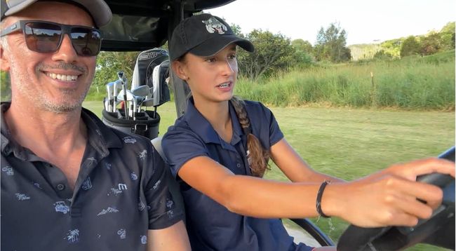 Andrew Thomson and his daughter Ivy playing golf at Club Banora, Banora Point NSW