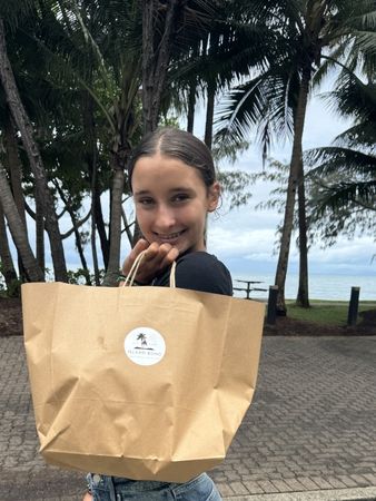 Ivy Thomson in Palm Cove after shopping at Island Boho, December 2024