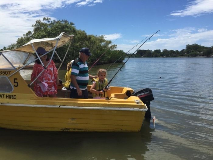Siobhan, her dad Bill, and daughters Asha and Ivy fishing at Tweed Heads West in 2016