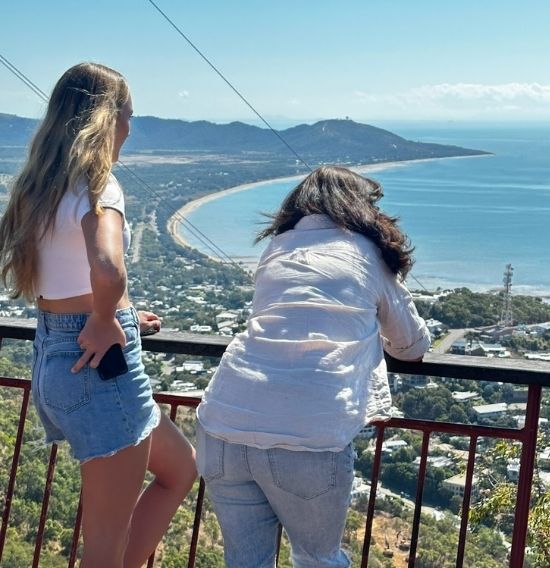 Siobhan and Asha Thomson at Castle Hill lookout overlooking North Ward Townsville