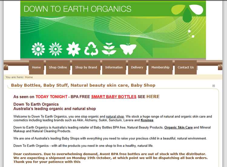 This was our website for our shop called Down to Earth Organics in Kingscliff.