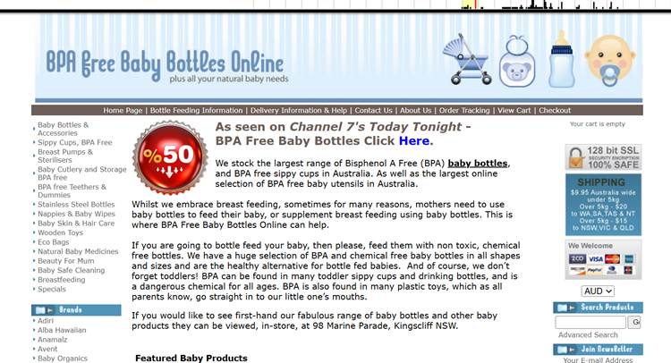 This is a screenshot of our baby bottles and products website.