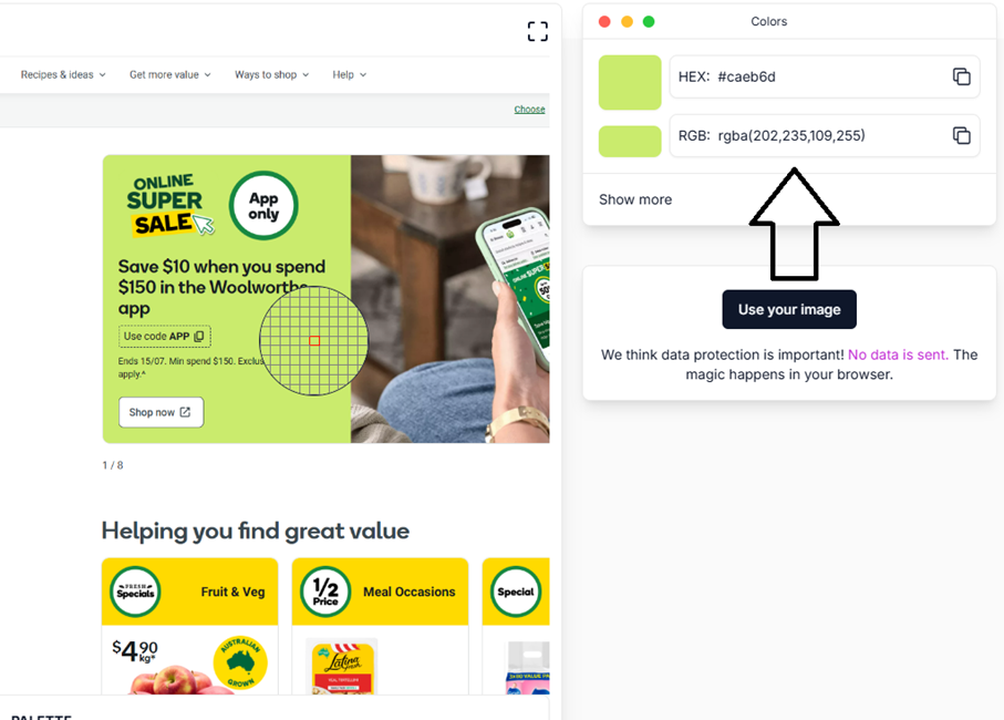 using a colour picker website to find your websites colours