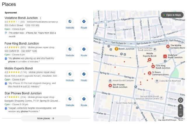 example of a google places, by business listing
