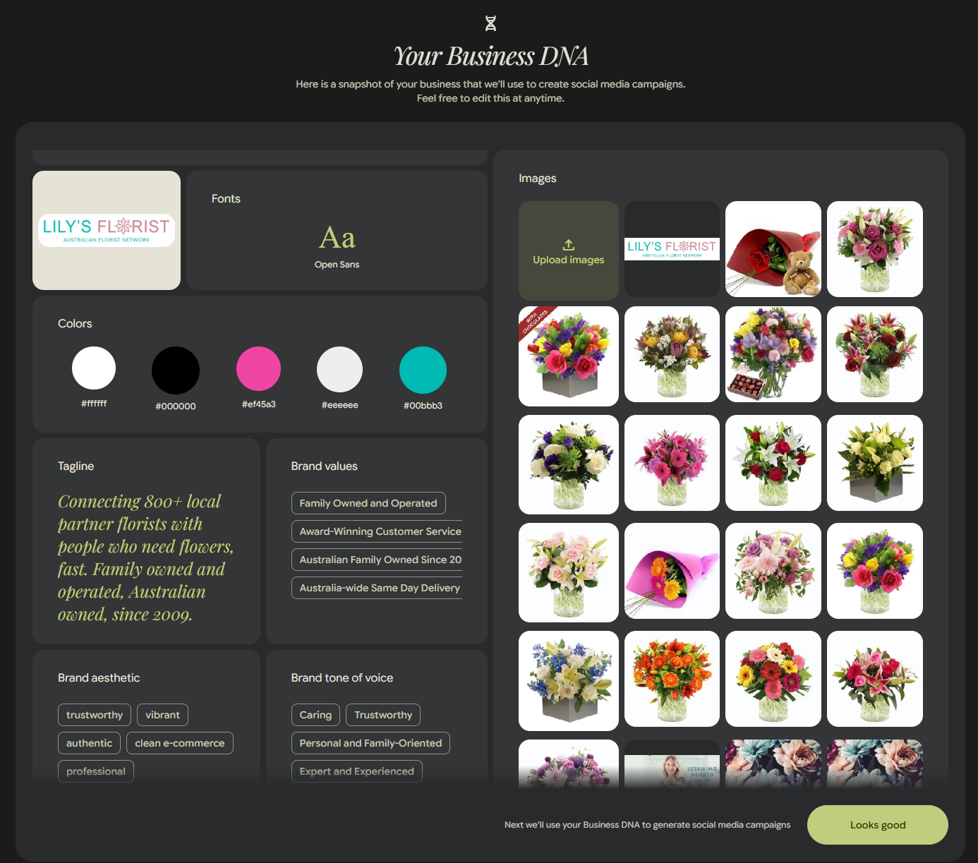 work on our flower shop DNA, all about you, with Pomelli. work on our flower shop DNA, all about you, with Pomelli.