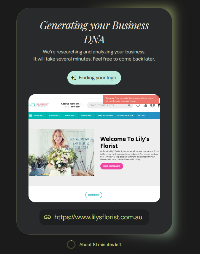 this is what happens when you enter your florist URL inot Pomelli this is what happens when you enter your florist URL inot Pomelli